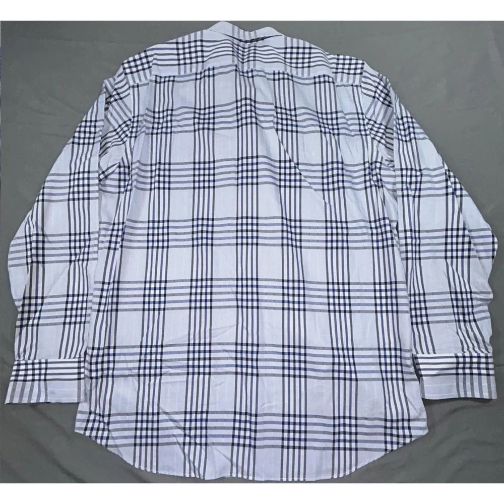 Banana Republic Dress Shirt Mens L Blue Plaid Slim Fit Non Iron Long Sleeve